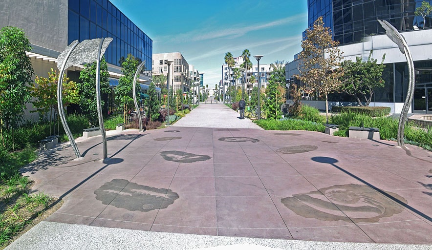 Long Beach Promenade — urban plaza walkway with sculptures and landscaping