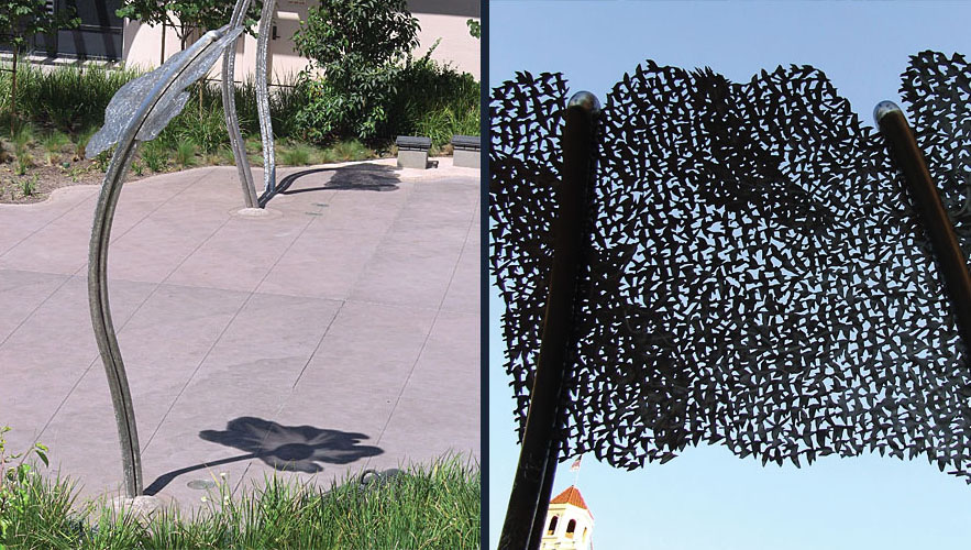 Stainless steel sculpture and cast shadow on the Long Beach Promenade